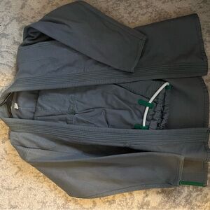 Gray Martial Arts Gi Jacket with Green Accents
